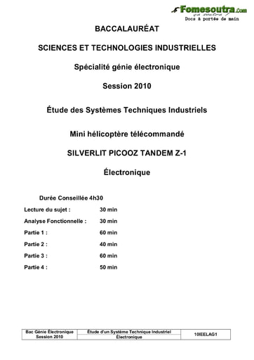 Sujet corrigé Mini hélicoptère télécommandé - SILVERLIT PICOOZ TANDEM Z-1 - Étude des Systèmes Techniques Industriels - BAC 2010