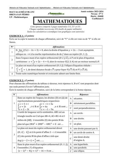 BAC BLANC San pedro 2024 Maths SERIE C by Tehua