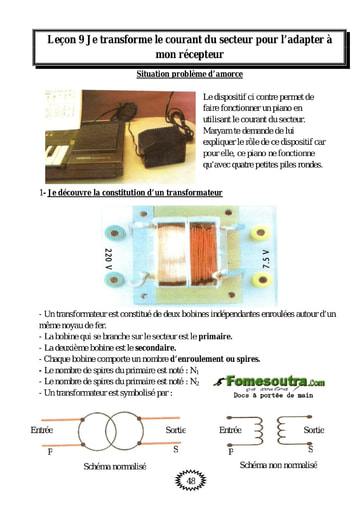 Je transforme le courant du secteur pour l’adapter à mon récepteur - Physique 4eme