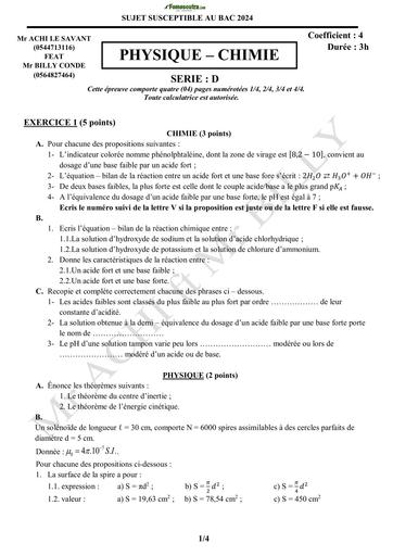 Prepa BAC SUJET PC SUSCEPTIBLE AU BAC 2025 By Tehua