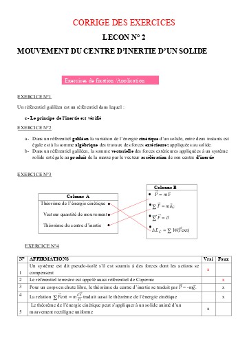 P2 Mouvement du centre d'inertie