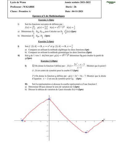 DEVOIR DE MATHS NIVEAU 1ière A LYCEE DE WONA BY TEHUA