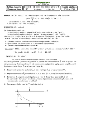 Devoir de Physique-Chimie (Solution aqueuse + Mouvement dans E et G)