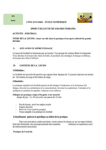 4ème EPS Léçon12 jouer un rôle dans la pratique dun sport collectif de grands terrains foot