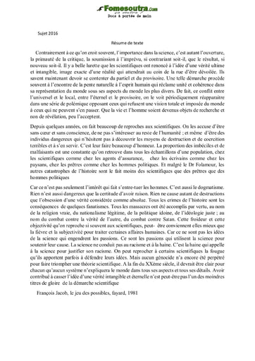 Sujet de Resumé de texte - ENS option Educateur 2016