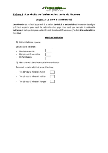 Le droit à la nationalité - EDHC CE1