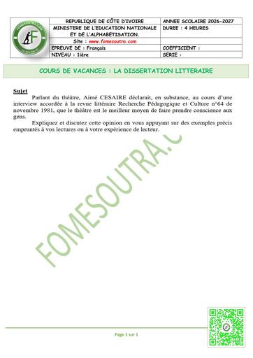 FICHE 3 Français LA DISSERTATION LITTERAIRE by TEHUA