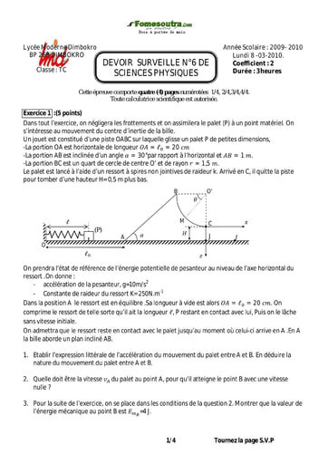 Devoir (8) de Physique niveau Terminale C