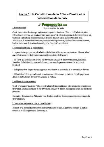 la Constitution de la Côte d’Ivoire et la préservation de la paix