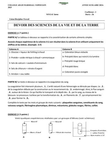 SUJET 3ième DEVOIR SVT transfusion sanguine by TEHUA