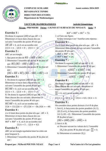 FICHE DE TD MATHS LIGNES ET SURFACES DE NIVEAUX 1ère S