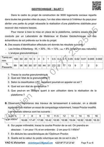 BTP SUJET GEOTECHNIQUE 1  Y TEHUA
