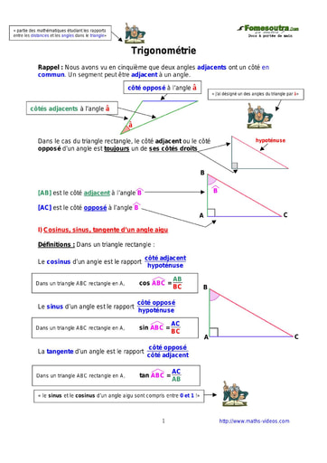 Trigonométrie - Cours de maths 3eme