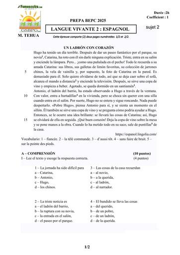 PREPA BEPC 2025 ESPAGNOL FICHE 2 BY TEHUA