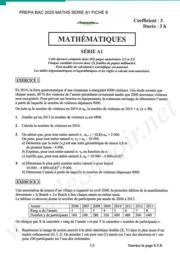 PREPA BAC 2025 MATHS SERIE A1 SUJET 9 BY TEHUA