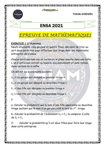 Epreuve de maths—ENSA 2021 THIAM SCIENCE BY TEHUA