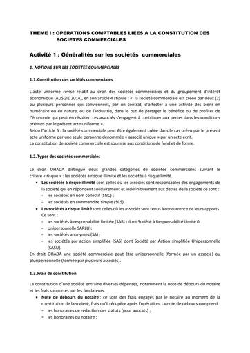 COURS DE COMPTABILITE GENERALE CONSTITUTION OHADA by TEHUA