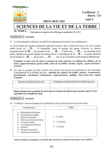 PREPA BEPC 2025 SVT FICHE 4 BY TEHUA