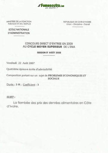 Sujet Problèmes économiques et sociaux ENA 2008