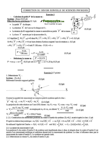 Corrigé Devoir 11 de Physique-Chimie niveau 2nd C