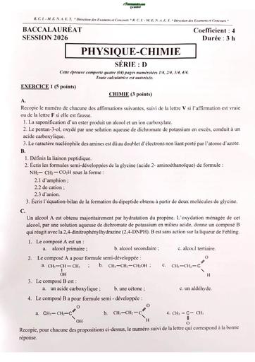 BAC 2026 sujet PC serie D By TEHUA