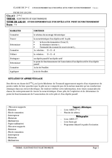 FICHE DE COURS PC 2nde C L5  DIPOLES ACTIFS by TEHUA