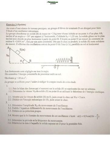 Sujet BAC Exercice 3 PC Tle D Sujet+barème By TEHUA
