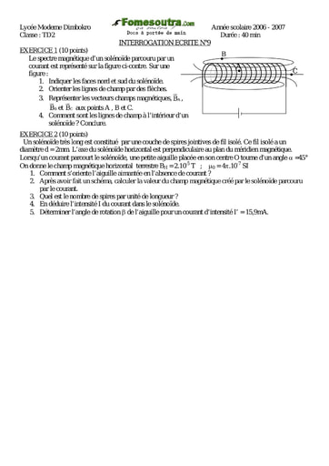 Interrogation 21 de Physique niveau Terminale D