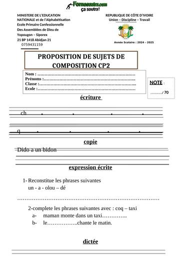 PRIMAIRE COMPOSITION CP1 CP2 2024 2025 BY TEHUA