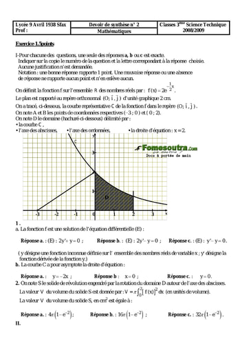 Sujet de Maths Devoir de synthèse n° 2 - 3eme