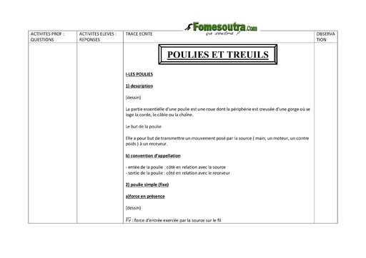 Poulies et Treuils - Physique 3eme