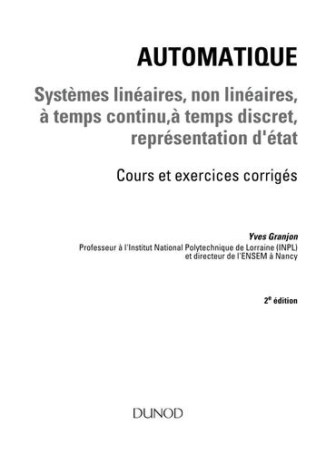 LIVRE Automatique Systemes linaires non lin ires