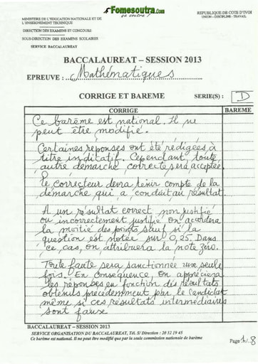 Corrigé de Maths BAC D 2013