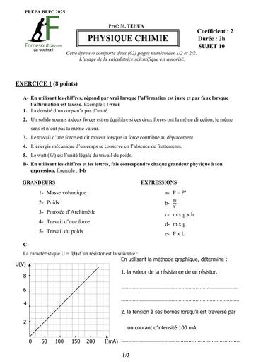 PREPA BEPC 2025 PC FICHE 10 BY TEHUA