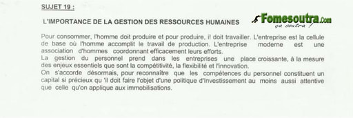 Economie Générale portant sur la gestion des ressources humaines - BTS blanc 2001 CBCG Cocody