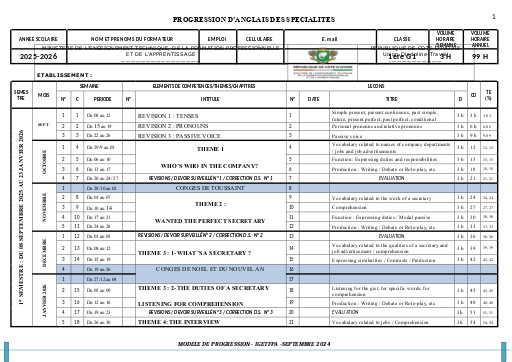 ANGLAIS  PROGRESS 1ère G1 2025 2026