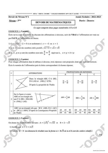 Devoir de niveau maths 3ieme Guiglo by Tehua.pdf