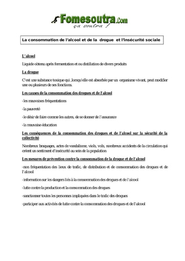 La consommation de l’alcool et de la drogue et l’insécurité sociale