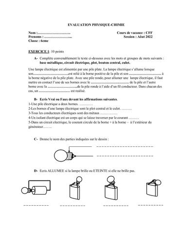 EVALUATION 2 PC COURS DE VACANCE 6eme