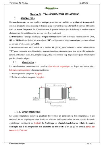 COURS BTS TRANSFORMATEUR MONOPHASE BY TEHUA