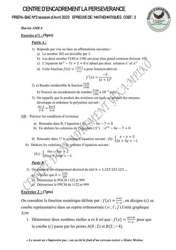 MATHS prepa bac