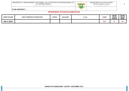 Progression Etude Fabrication TLE E