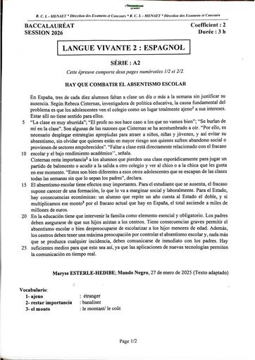 BAC 2026 LV2 ESPAGNO Sujet+corrigé RCI BY TEHUA