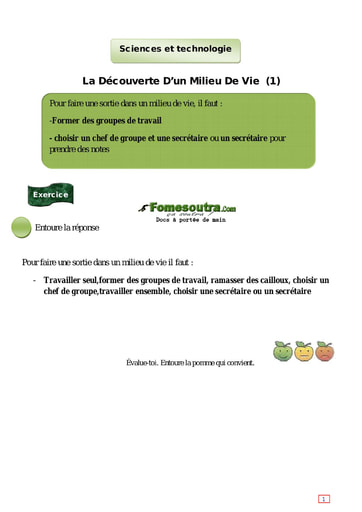 La Découverte D’un Milieu Naturel De Vie (1) - Cours CE1