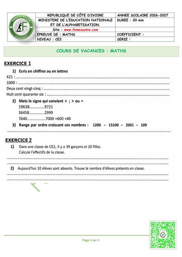 FICHE 2 MATHS CE2 by TEHUA