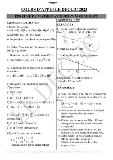 COURS D'APPUI LE DECLIC MATHS 3ième N°7 BY TEHUA