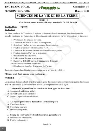 Bac blanc local 2023 SVT serie D Lycée Moderne de Cocody sujet+barème by Tehua