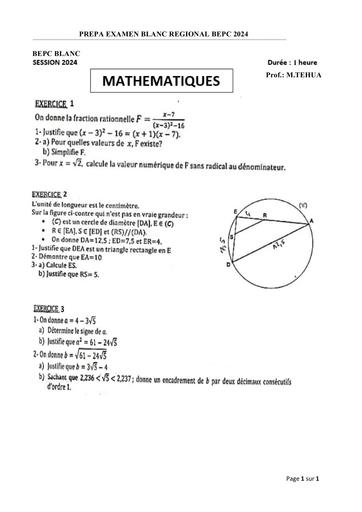 Prepa BEPC BLANC MARS MATHS 2024 by Tehua