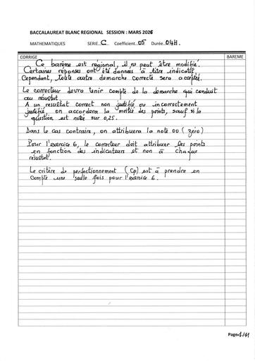 Bac blanc 2026 interne Maths série C Barème Drena Abidjan 4 LYMUA By Tehua