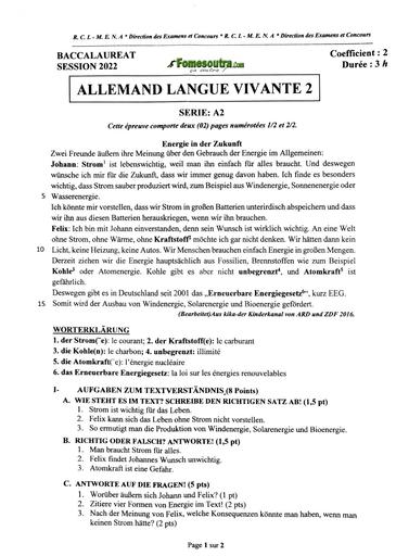 EPREUVE BAC 2022 ALLEMAND LV2 SERIE A2 COTE D'IVOIRE by TEHUA